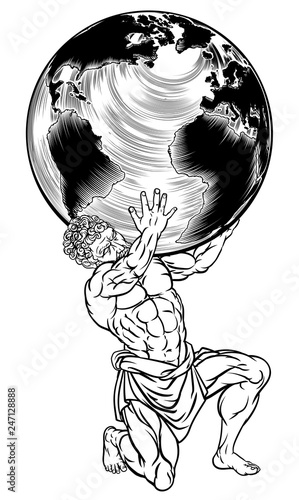 Photo Atlas the titan from Greek mythology holding up the sky represented by a globe
