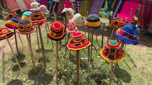 Colorful hats sold at a local rural market in Ethiopia tc02 photo