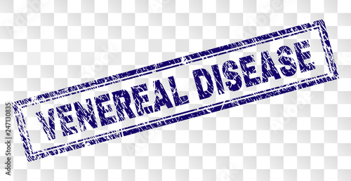 VENEREAL DISEASE stamp seal print with grunge style and double framed rectangle shape. Stamp is placed on a transparent background.