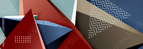 Vector 3d triangular shapes abstract background, origami futuristic template with lines
