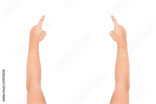 Male hand gestures isolated over the white background.