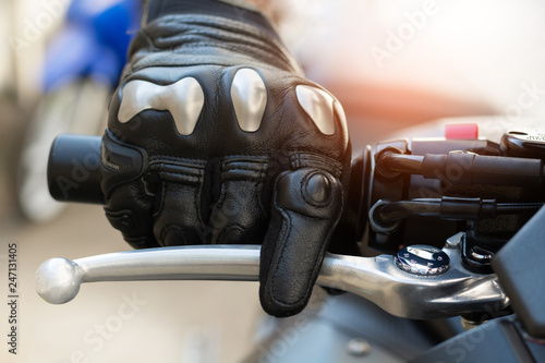Bilde på lerret Close up of throttle control hand and brake lever motorcycle,