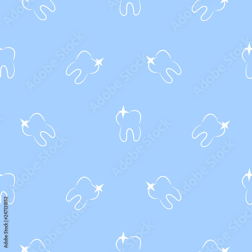 Dental seamless vector pattern with teeth and highlights. Simple stomatology medical icon background.