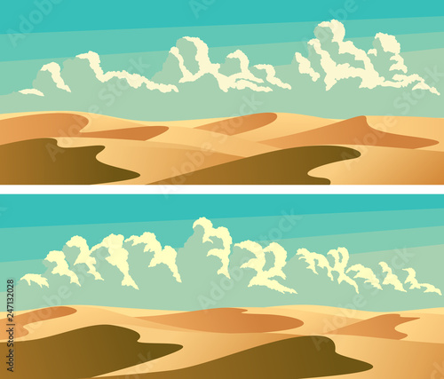 Set of horizontal banners sandy desert.