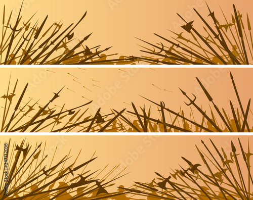 Set of horizontal banners of medieval battle.