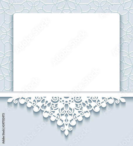 Cutout paper frame with lace border ornament