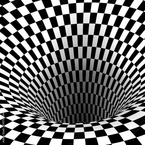 3D Fototapete Schwarze - Fototapete Abstract Wormhole Tunnel. Geometric Square Black and White Optical Illusion. Vector Illustration