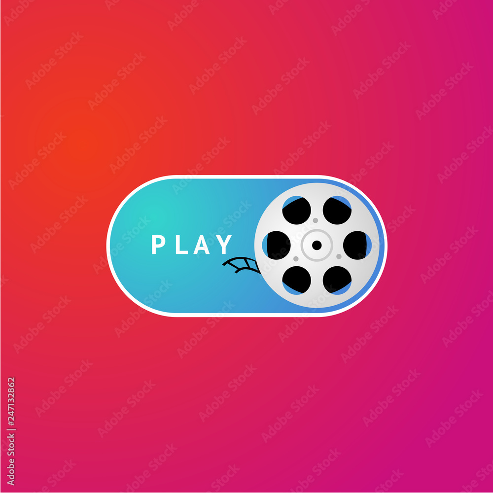 Switch button with cinema film. On demand video concept. Movie festival poster.