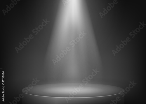 Scene illuminated spotlight. Show spotlight background. Light beam on stage. Vector illustration