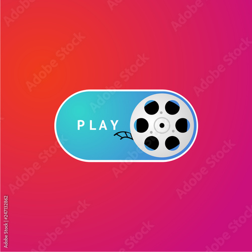 Switch button with cinema film. On demand video concept. Movie festival poster.