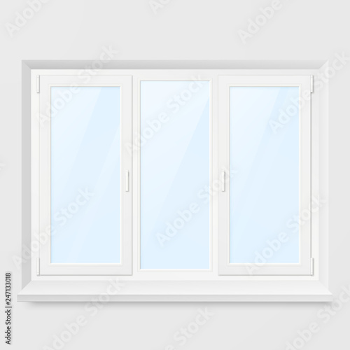 White Office Plastic Window. Window Front View. Vector Illustration Isolated on White Background