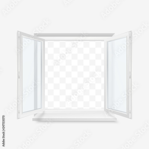 White Office Plastic Window. Window Front View. Vector Illustration Isolated on Transparent Background