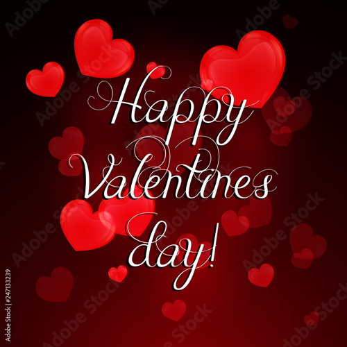Happy valentines Day greeting card with air red hearts. Vector colorful illustration for your design 