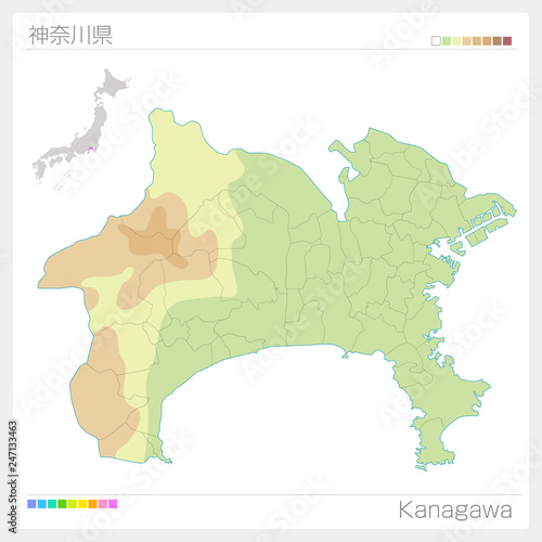神奈川県の地図（等高線・色分け）