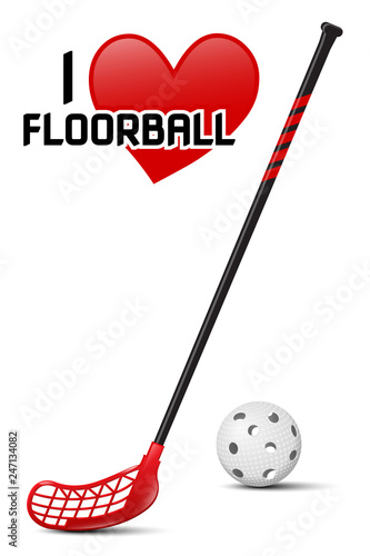 Floorball equipment - realistic vector illustration of ball and stick