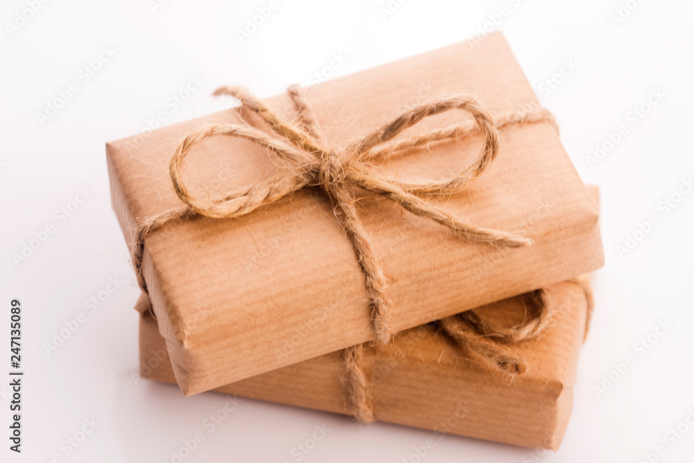 Craft gift boxes on white background Craft gift boxes on white background