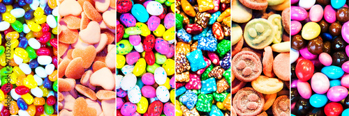 Set of various colored candies, sweets, chocolate. Background. View from above.