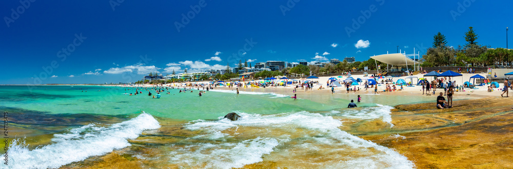CALOUNDRA, AUS - Jan 27 2019: Hot sunny day at Kings Beach Calundra, Queensland, Australia CALOUNDRA, AUS - Jan 27 2019: Hot sunny day at Kings Beach Calundra, Queensland, Australia