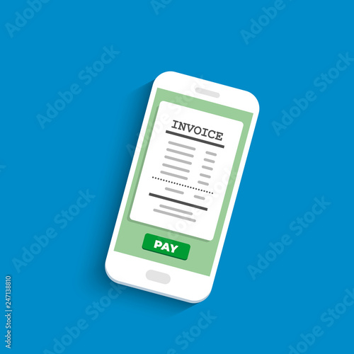 Notification on financial transaction. Smartphone with electronic bill. Vector illustration in flat style.