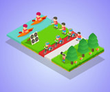 Sport park concept banner. Isometric banner of sport park vector concept for web, giftcard and postcard