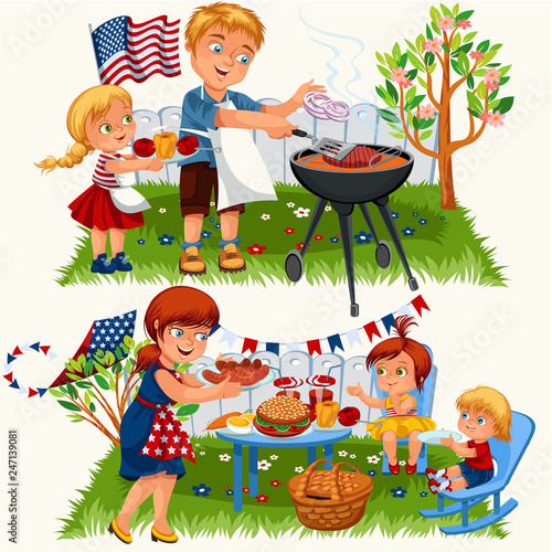 Summer family grill and barbeque in nature