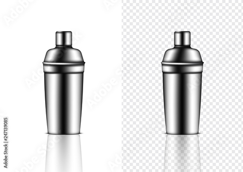 3D Mock up Realistic Metallic Shaker Bottle For Cocktail Alcohol Party event isolated on Transparent Background.