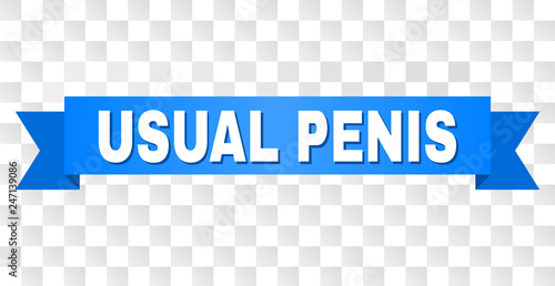 USUAL PENIS text on a ribbon. Designed with white caption and blue stripe. Vector banner with USUAL PENIS tag on a transparent background.