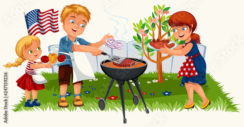 Lovely friendly family having nice picnic in garden