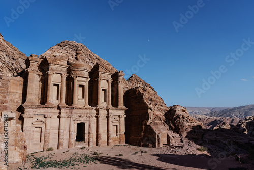 Monastery ancient architecture in Petra in Jordan