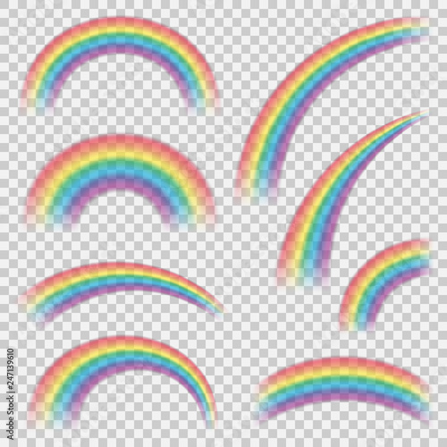 Realistic colourful rainbows shapes or objects set