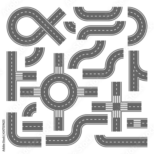 Asphalt roads design elements for city map