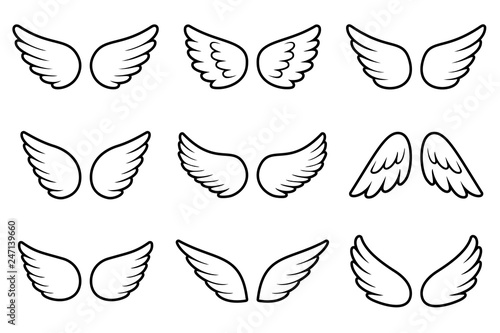 Angels wings set isolated on white background
