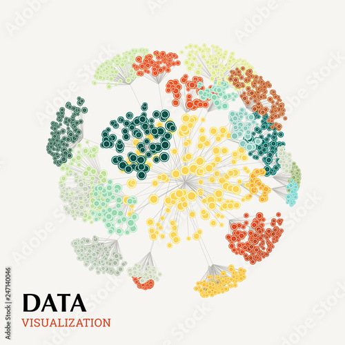 Big data visualization concept. Sphere of clusters. Advancing cluster analysis.