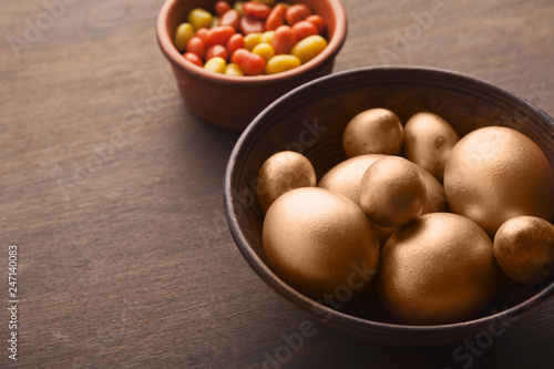 Background with golden decorated easter eggs