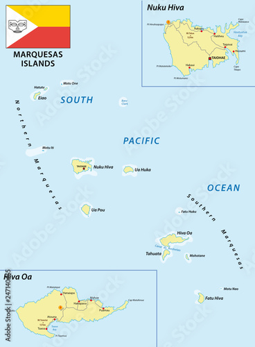 marquesas islands vector map with flag, france