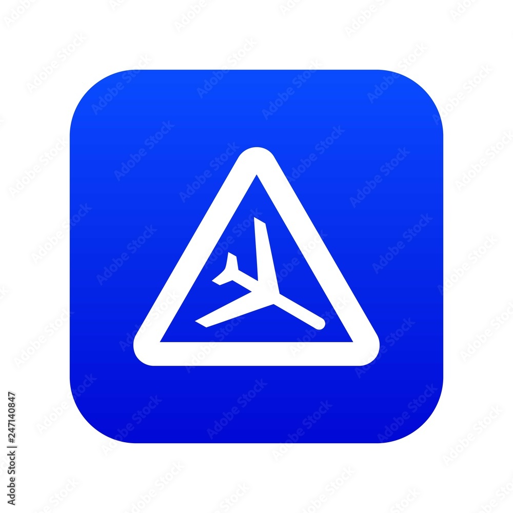 Warning sign of low flying aircraft icon digital blue for any design isolated on white vector illustration Warning sign of low flying aircraft icon digital blue for any design isolated on white vector illustration