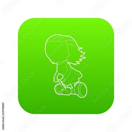 Girl on segway icon green vector isolated on white background