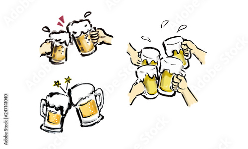 生ビール　乾杯　ジョッキ　手書き