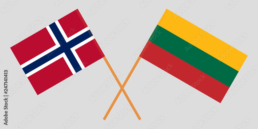 Lithuanian and Norwegian flags. Official colors. Correct proportion. Vector