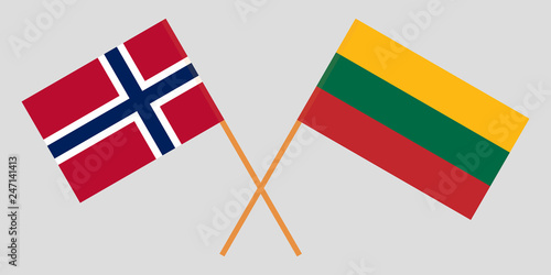 Lithuanian and Norwegian flags. Official colors. Correct proportion. Vector