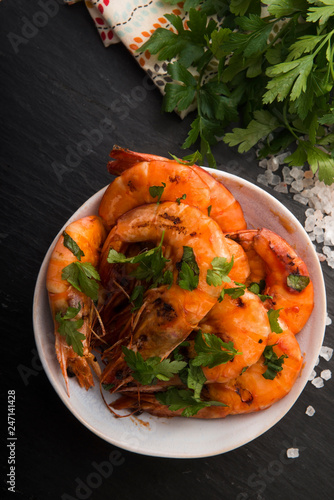 grilled shrimps with tomato sauce