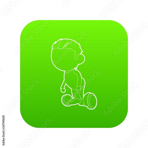 Boy on segway icon green vector isolated on white background