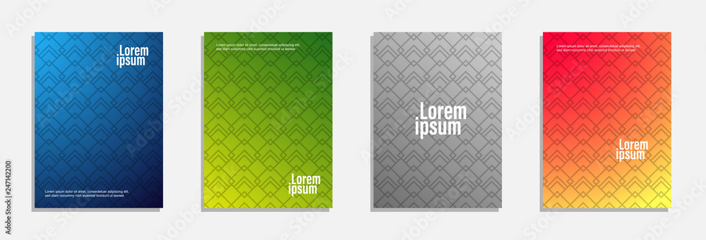 Colorful and modern cover design. Set of geometric pattern background