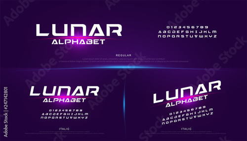 Abstract technology space font and alphabet. techno effect fonts designs. Typography digital sci-fi concept. vector illustration