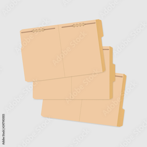 Variously tabbed manila file folders with fastener to keep documents