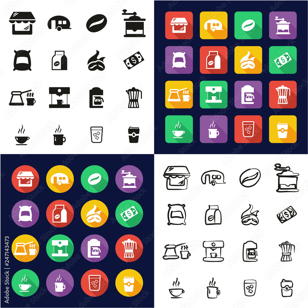 Coffee Shop Icons All in One Icons Black & White Color Flat Design Freehand Set Coffee Shop Icons All in One Icons Black & White Color Flat Design Freehand Set