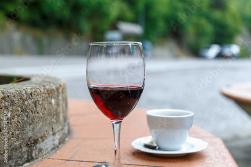 Glass of red wine with coffee