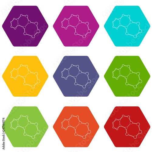 Fototapeta Naklejka Na Ścianę i Meble -  Molecules icons 9 set coloful isolated on white for web