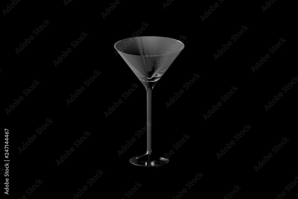 3D illustration of martini glass isolated on black - drinking glass render 3D illustration of martini glass isolated on black - drinking glass render