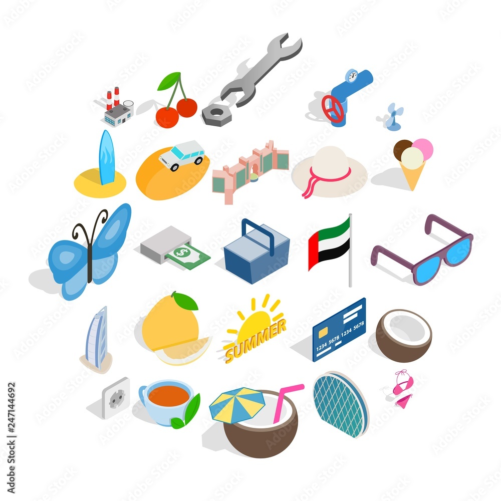 Dubai icons set. Isometric set of 25 dubai vector icons for web isolated on white background Dubai icons set. Isometric set of 25 dubai vector icons for web isolated on white background